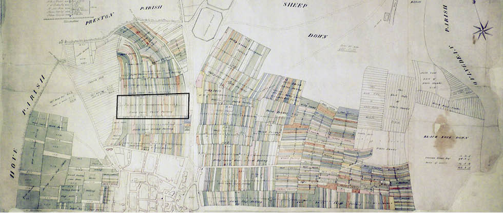 Terrier map of Brighton 1792 (Third Furlong here shown framed). Image courtesy of East Sussex Record Office