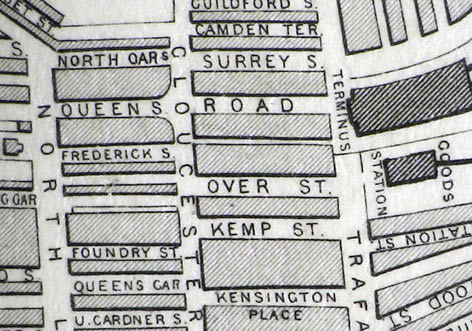 1852 map with Over Street noted. Image courtesy of the Royal Pavilion, Libraries and Museums, Brighton and Hove