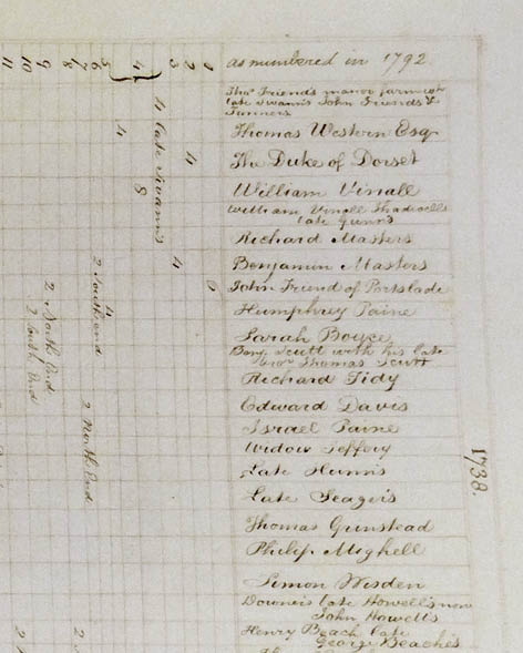 Detail from the 1792 Terrier’s apportionment list showing landholding interests in Tidy Street. Image courtesy of East Sussex Record Office