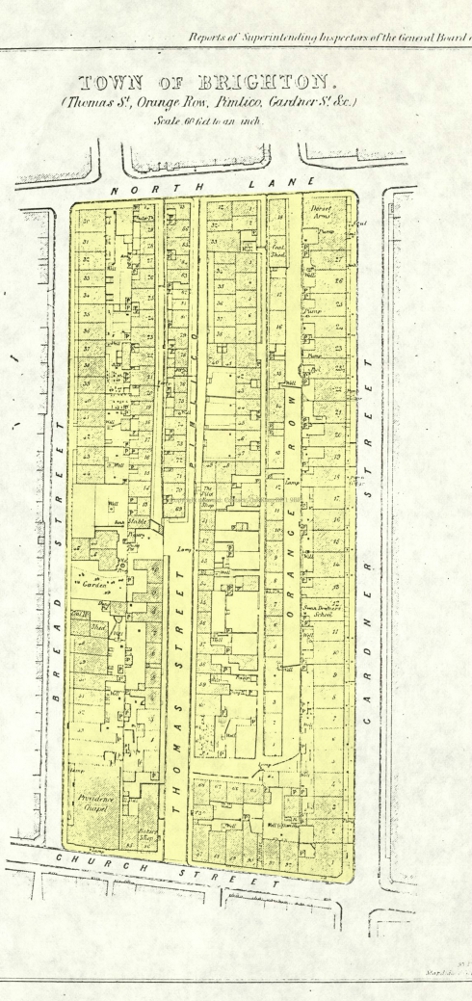 1848 The “Cresy Parallelogram” –Thomas Street, Pimlico, & Orange Row -  the “Worst” Streets in Brighton